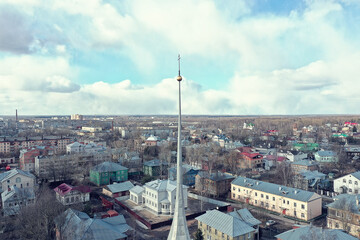 spring top view of vologda landscape, church and cathedral, view in russia orthodoxy architecture