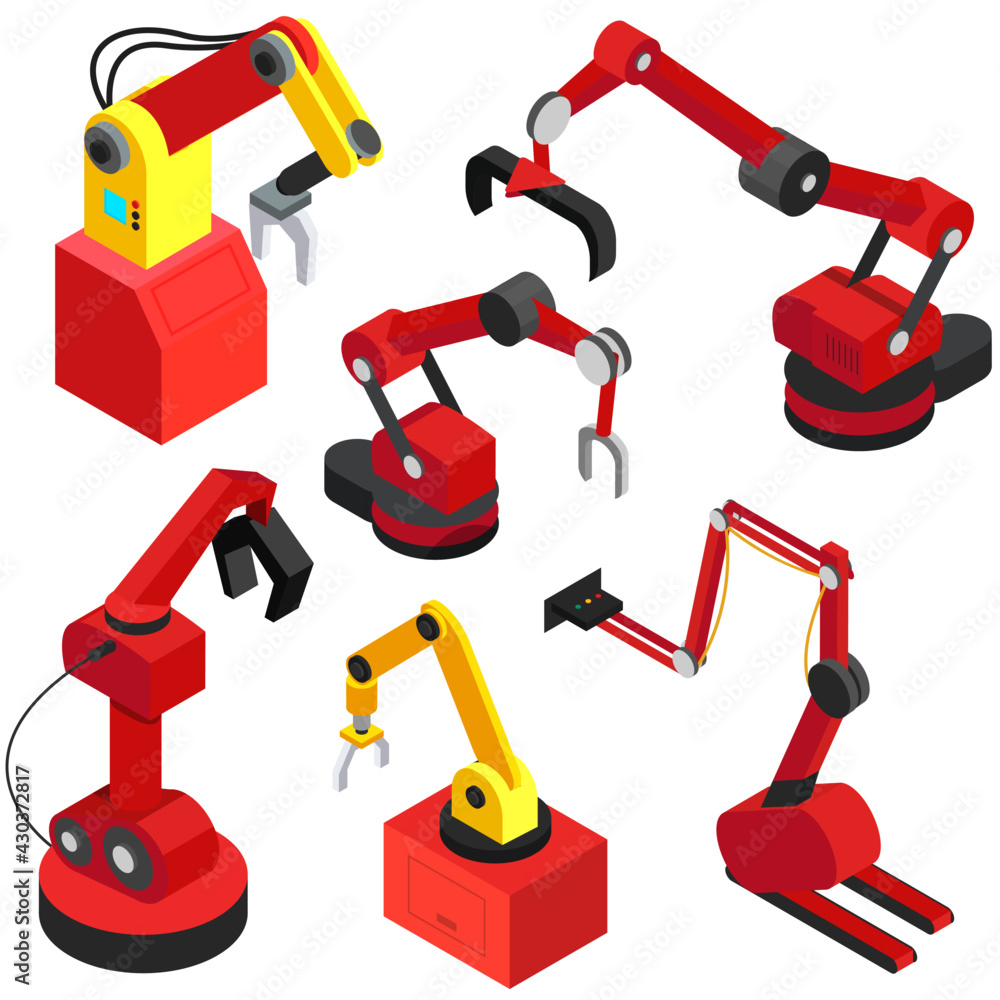 Poster robotic arms isolated on white background. mechanical hands vector illustration. modern technical ma