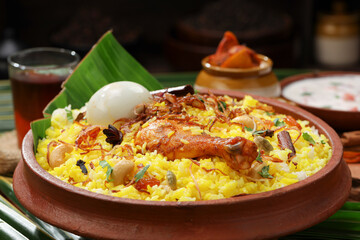 Chicken dum  Biryani_Indian Biriyani_wooden background