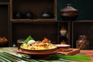 Chicken dum  Biryani_Indian Biriyani_wooden background