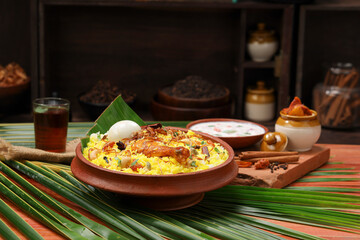 Chicken dum  Biryani_Indian Biriyani_wooden background