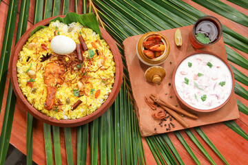 Chicken dum  Biryani_Indian Biriyani_wooden background