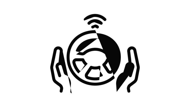 Steering wheel driverless icon animation outline best object on white background