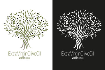 Olive Tree. Extra virgin olive oil symbol. Symbol of culture and Mediterranean food isolated on white background
