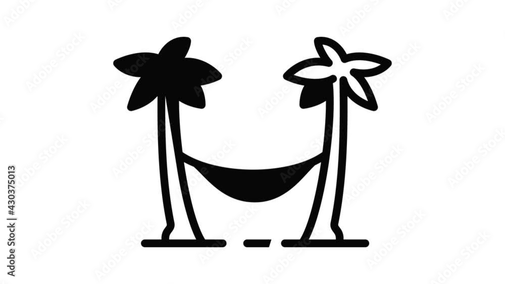 Poster palm tree and hammock icon animation outline best object on white background