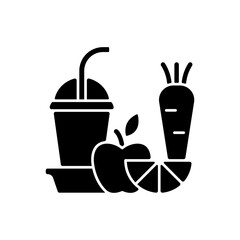 Fresh juice to go black glyph icon. Fruit and vegetable smoothies. Balanced diet. Meal replacement. Juicing and blending ingredients. Silhouette symbol on white space. Vector isolated illustration