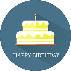 Cake with a candle in the flat style with long shadow