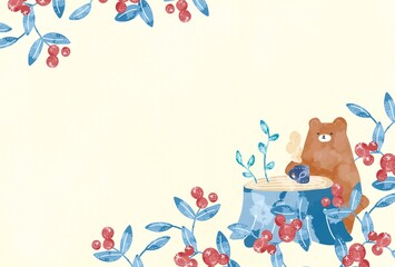 お花畑でお茶をするくまのフレーム