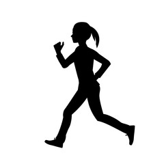 Fototapeta na wymiar Schoolgirl running profile view vector isolated silhouette