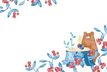 お花畑でお茶をするくまのフレーム