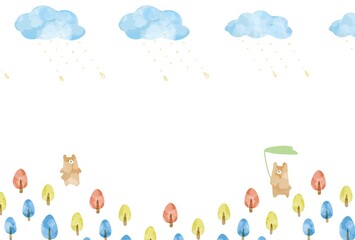 雨の日の森とくまのフレーム