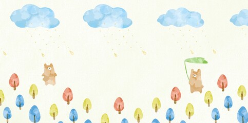 雨の日の森とくまのフレーム