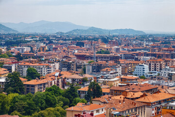 Fototapeta na wymiar Aerial view of the old town Bergamo in northern Italy. Bergamo is a city in the Lombardy region.