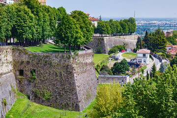 Fototapeta na wymiar View of the famous Venetian walls in Bergamo (Citta Alta) in northern Italy. Bergamo is a city in the alpine Lombardy region.