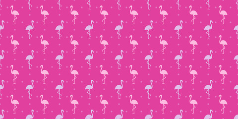 Seamless dotted background with flamingos. Print for polygraphy, shirts and textiles. Abstract dot texture. Pattern for design. Colorful illustration