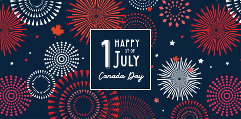 Happy Canada Day poster. 1st july. Vector illustration greeting card. Canada Maple leaves on white background