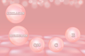 Hyaluronic acid skin solutions ad, pink collagen serum drops with cosmetic advertising background ready to use, illustration vector.