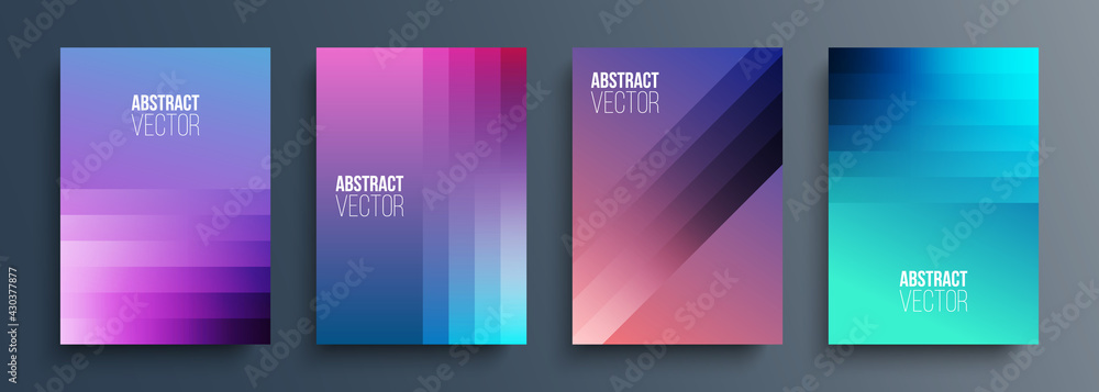 Poster cover templates set with abstract gradient lines. futuristic abstract background with soft fluid col