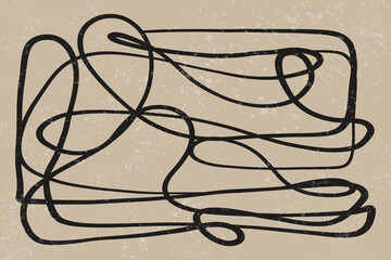 Mid century abstract art print. Modern minimalist contemporary drawing, continuous one line doodle vector design