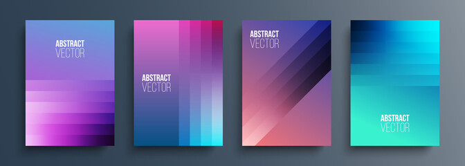 Cover templates set with abstract gradient lines. Futuristic abstract background with soft fluid colors for your graphic design. Vector illustration.