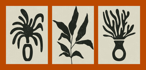 Minimalist mid century posters. Floral organic shapes contemporary aesthetic. Vector boho art illustration