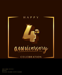4th anniversary celebration logotype with handwriting golden color elegant design isolated on dark background. vector anniversary for celebration, invitation card, and greeting card.