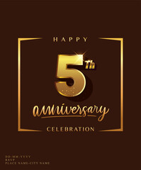 5th anniversary celebration logotype with handwriting golden color elegant design isolated on dark background. vector anniversary for celebration, invitation card, and greeting card.