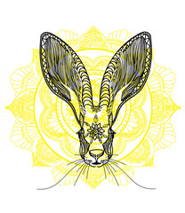 The head of a hare. Doodling coloring book. A drawing with many details. Meditative coloring. Dots, strokes, patterns. - 430378607