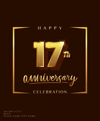 17th anniversary celebration logotype with handwriting golden color elegant design isolated on dark background. vector anniversary for celebration, invitation card, and greeting card.