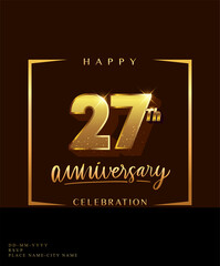 27th anniversary celebration logotype with handwriting golden color elegant design isolated on dark background. vector anniversary for celebration, invitation card, and greeting card.