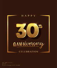 30th anniversary celebration logotype with handwriting golden color elegant design isolated on dark background. vector anniversary for celebration, invitation card, and greeting card.