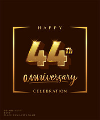 44th anniversary celebration logotype with handwriting golden color elegant design isolated on dark background. vector anniversary for celebration, invitation card, and greeting card.