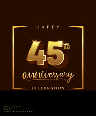 45th anniversary celebration logotype with handwriting golden color elegant design isolated on dark background. vector anniversary for celebration, invitation card, and greeting card.