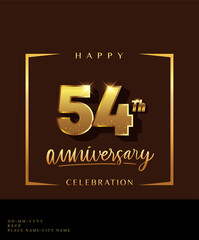 54th anniversary celebration logotype with handwriting golden color elegant design isolated on dark background. vector anniversary for celebration, invitation card, and greeting card.