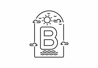 Line art illustration of beach with B initial name
