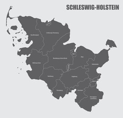 Schleswig-Holstein state administrative map - obrazy, fototapety, plakaty