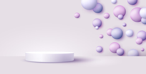 Product display podium decorated with pastel sphere design