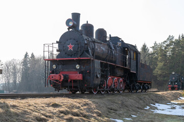 Fototapeta premium old steam locomotive on rails