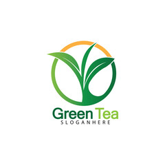 Green tea leaf logo vector icon illustration design isolated on white background-vector image