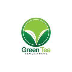 Green tea leaf logo vector icon illustration design isolated on white background-vector image