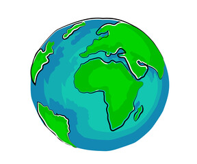 Planet Earth on a white background. The globe. Cartoon. Vector illustration.