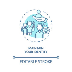 Maintain your identity concept icon. Find yourself and visualize goals idea thin line illustration. Positive minds. Personal support. Vector isolated outline RGB color drawing. Editable stroke