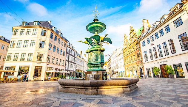 Stroget Street main shopping street in Copenhagen old town, Denmark,  July 2020