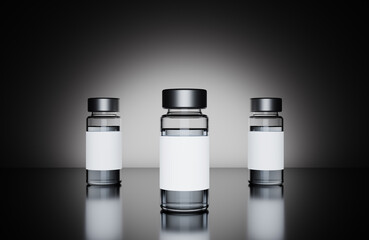 Three vaccine bottle medical vial mockup 3D rendering