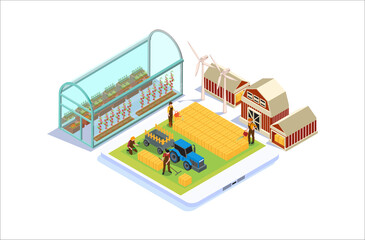 Modern Isometric Farming Technology Monitoring Illustration, Web Banners, Suitable for Diagrams, Infographics, Book Illustration, Game Asset, And Other Graphic Related Assets