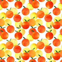 Seamless pattern of orange oranges drawn in watercolor