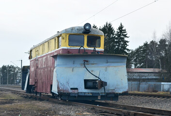 Train for clearing snow on the railway. Snowplow for railroad. Rail Snow Plow