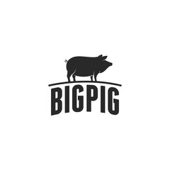 Isolated black silhouette pig on white background. Vector illustration