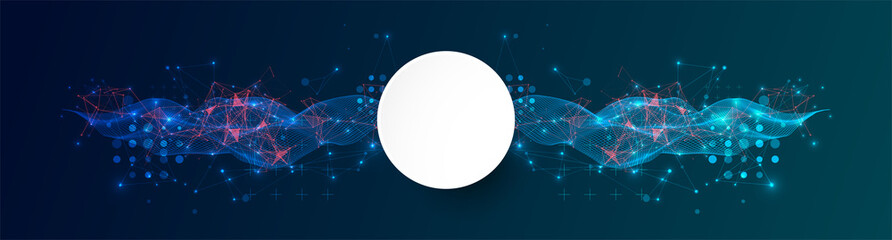 The abstract wave is made in a frame style in a bright gradient color. Template for science and technology presentation.