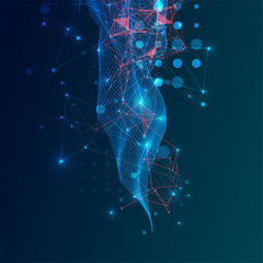 The abstract wave is made in a frame style in a bright gradient color. Template for science and technology presentation.